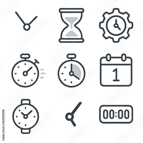 time related icons suitable for various design projects, presentations, info graphics, websites, or educational materials needing visual representation of time concepts.