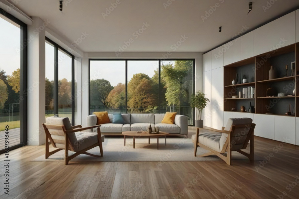 Fototapeta premium modern living room with fireplace