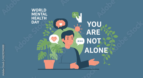 Mental health awareness concept showing emotional support with the positive message 'you are not alone'.