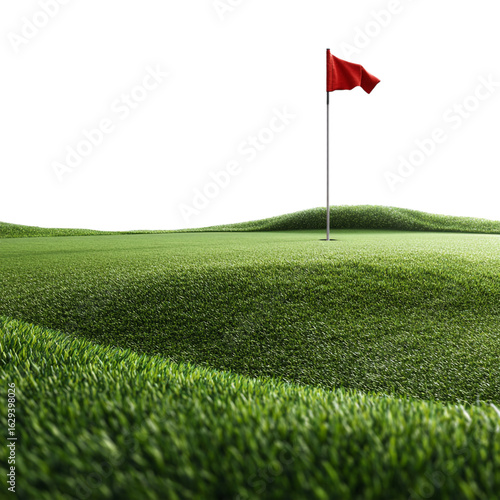Golf course green with red flag isolated on transparent background