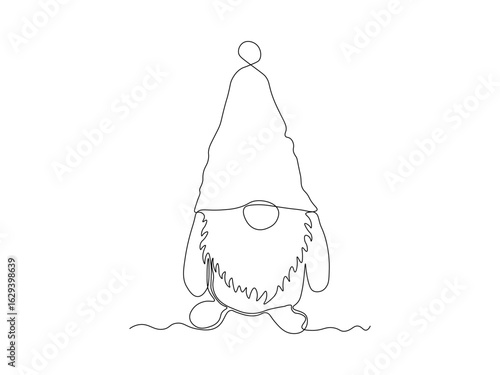 Abstract gnome, dwarf with a beard, continuous single one line art drawing sketch, logo