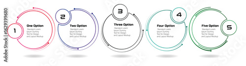 Business diagram with 5 circular steps – Modern vector for workflow layout, diagram, report, web design – Business concept stroke style steps, timeline infographic design element and number options