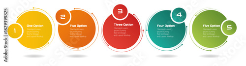 Business diagram with 5 circular steps – Modern vector for workflow layout, diagram, report, web design – Business concept rounded steps, timeline infographic design element and number options