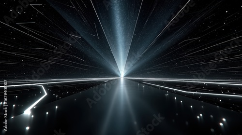 光と線が広がる未来的な空間の背景 | Futuristic space background with expanding light and lines