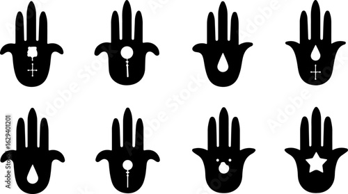 Collection of Ornamental Hamsa Hand and Mandala Designs vector bundle