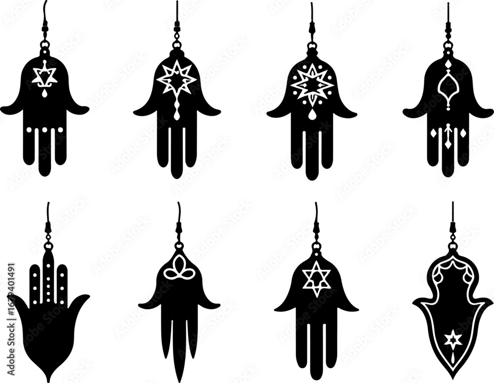 Fototapeta premium Collection of Ornamental Hamsa Hand and Mandala Designs vector bundle