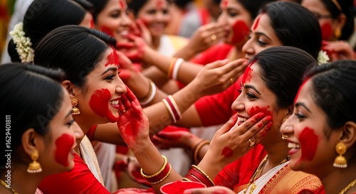 Joyful Celebration: Bengali Women Celebrating Sindoor Khela during Durga Puja Festival