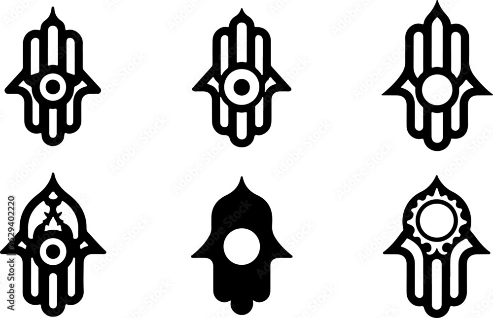 Fototapeta premium Collection of Ornamental Hamsa Hand and Mandala Designs vector bundle