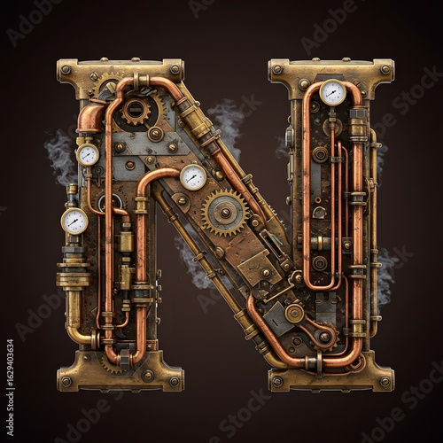 Intricate Steampunk Letter N Mechanical Design and Industrial Aesthetic