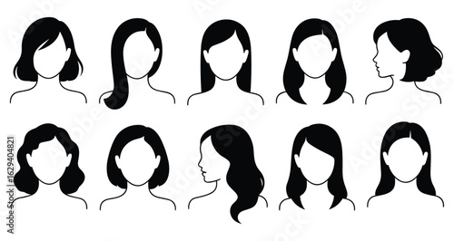 Diverse Hairstyles And Silhouettes Of Women's Heads And Shoulders woman female