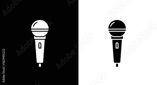 Two contrasting microphone icons, one white on black, the other black on white, representing audio recording.