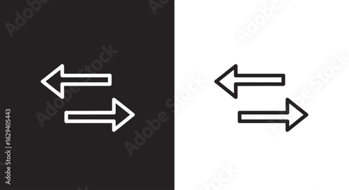 Two pairs of opposing arrows, displayed on contrasting black and white backgrounds, representing data transfer or movement.