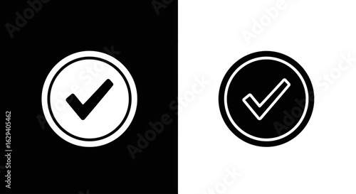 Two contrasting images showcasing a check mark symbol within a circular frame.