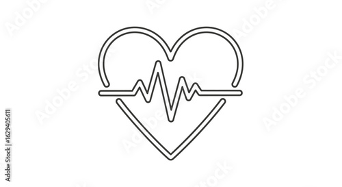 Simple outline illustration of a heart shape with an electrocardiogram wave.