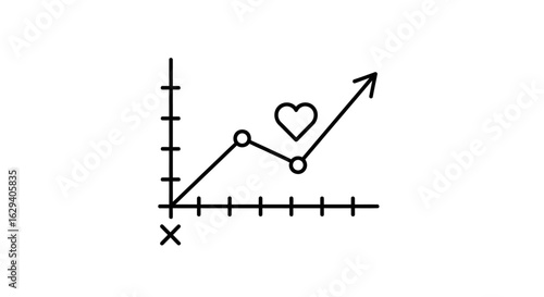 A simple line graph shows fluctuating progress, culminating in a heart symbol, indicating positive growth.