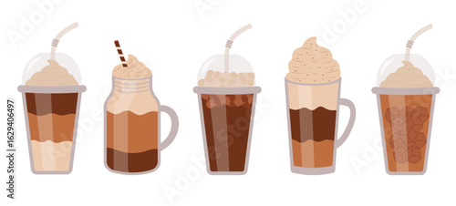 Coffee set. Different types of coffee drinks for cafe and restaurant menu. 
