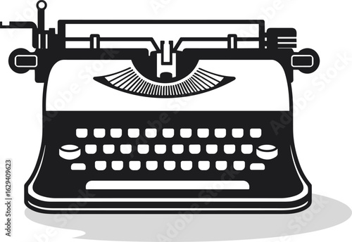 Evocative Monochrome Typewriter Icon: A Vintage Emblem of Literary Craft, Journalism, and Enduring Communication