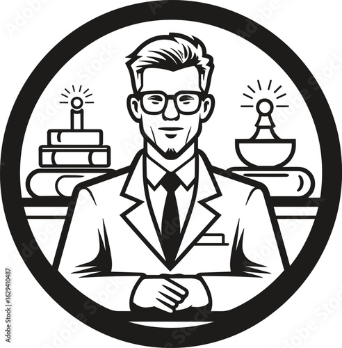 Abstract monochrome illustration of a distinguished scholar or scientist, embodying knowledge, education, and intellectual pursuit.