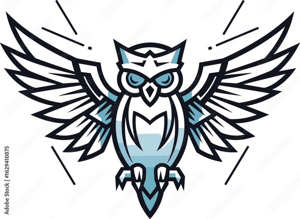 Obraz premium Striking Owl Emblem with Outstretched Wings, a Symbol of Wisdom and Astute Vision. Ideal for Modern Branding, Esports, and Digital Art.