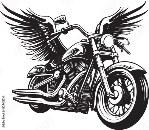 Vector art of motorcycle with wings isolated on white background