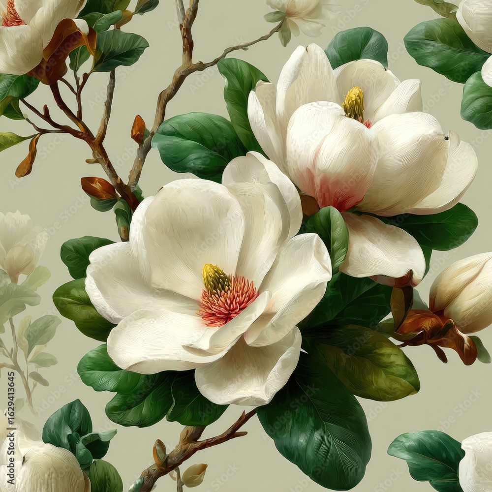 Obraz premium Floral pattern of magnolia blossoms