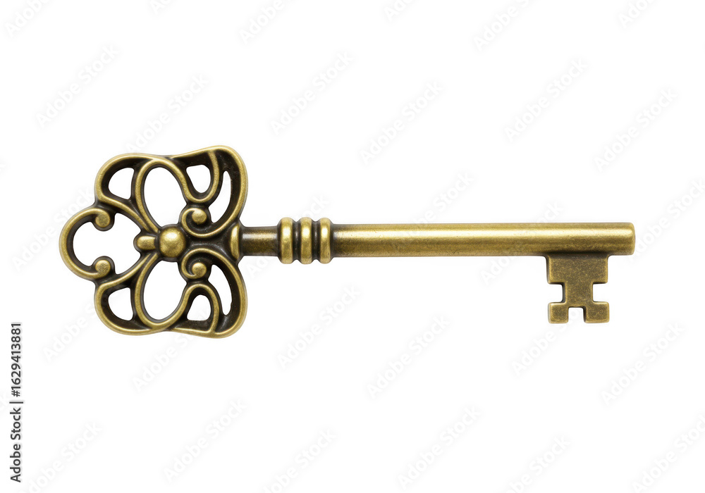 Obraz premium Antique golden key isolated on transparent background