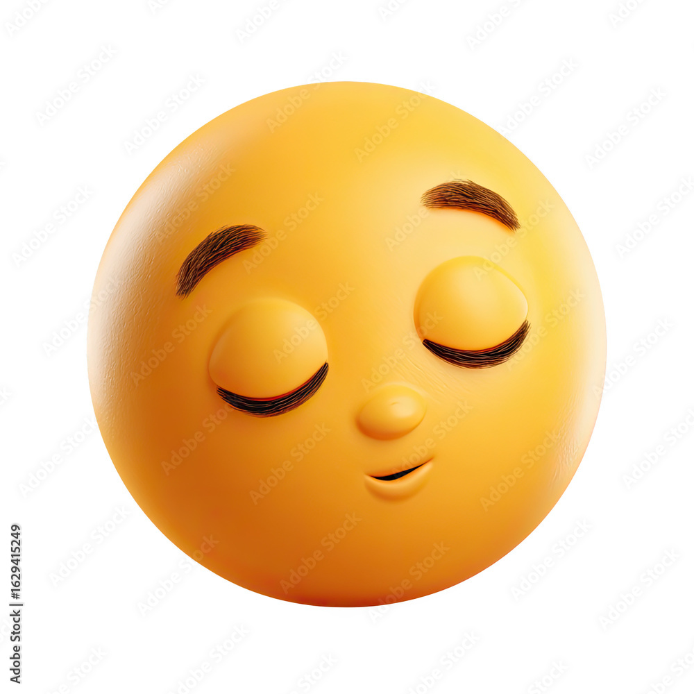 Fototapeta premium Happy cartoon character smiling with closed eyes and cute features isolated on transparent background.