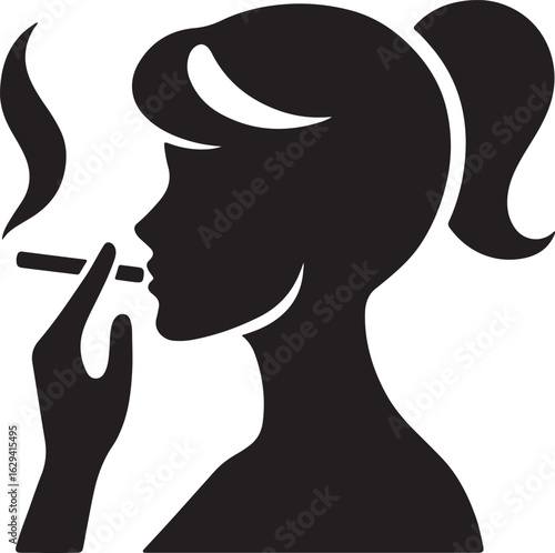 Vector art of silhouette of a woman smoking cigarette isolated on white background