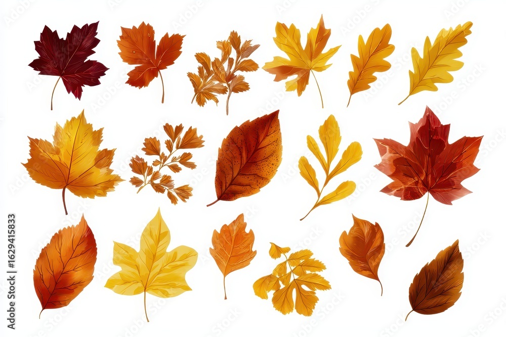 Fototapeta premium Vibrant autumn falling leaves in vector silhouette showcasing the beauty of maple and various foliage types during the transition of seasons