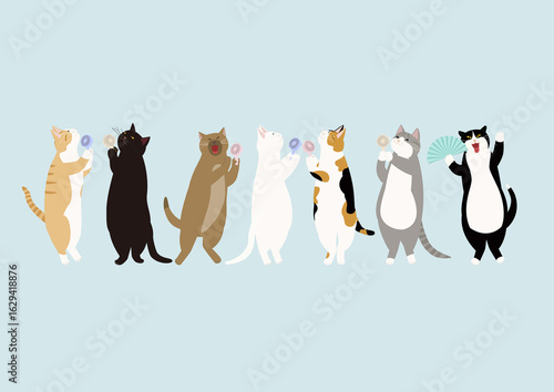 Wallpaper Mural ハンディファンを持つ7匹の猫 Torontodigital.ca