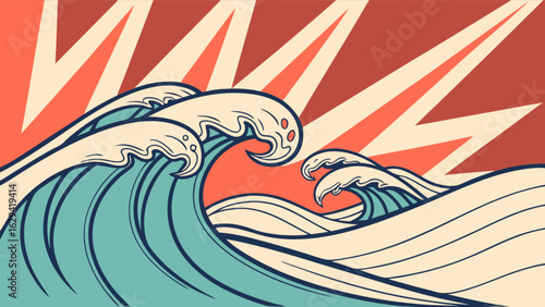 Ocean wave illustration sea water art print japanese style wave design nature background vector artwork