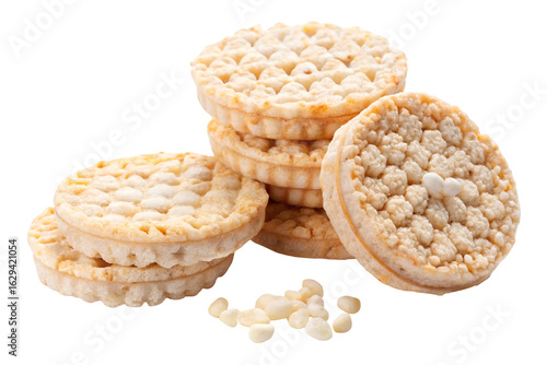 Broken puffed rice bread isolated on white
