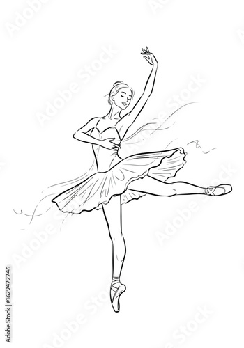 Ballerina's Graceful Pose: Elegant Line Art Illustration
