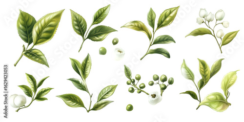 Fresh Tea Plant Leaf Isolated Botanical Design transparent background
