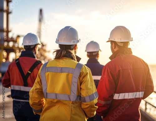 Oil rig workers in discussion