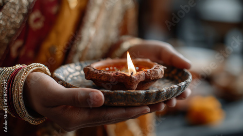 Female Hand Holding a Diya