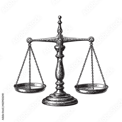 Old pharmacy scales woodcut engraving vector illustration