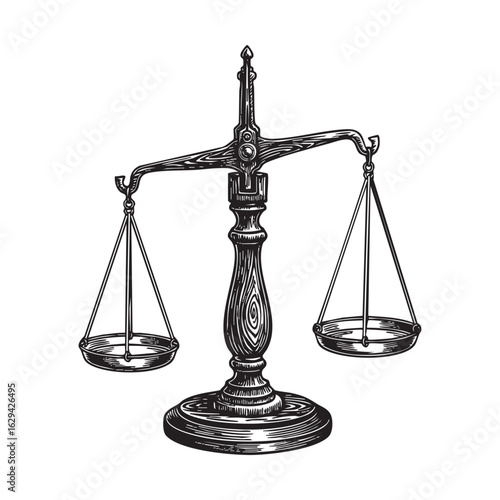 Old pharmacy scales woodcut engraving vector illustration