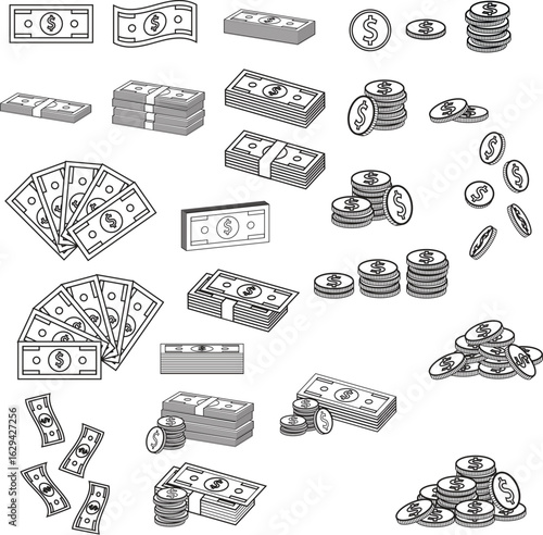 Dollar Bill and Coin Outline
