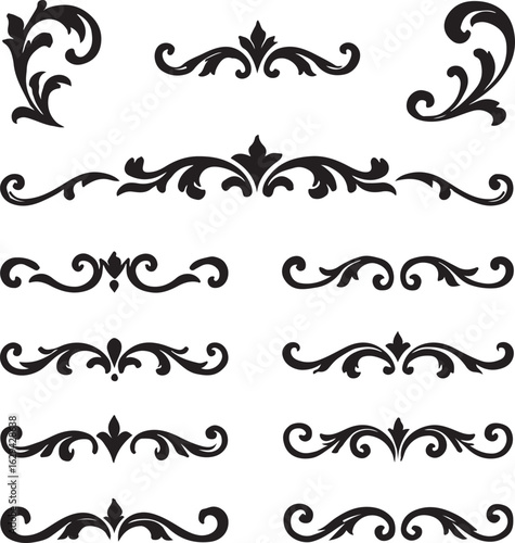 Elegant Collection of Black and White Vector Scrollwork and Flourishes for Design