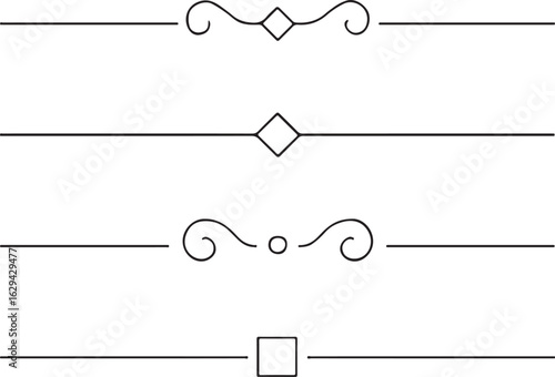 Four Decorative Dividers with Geometric Shapes and Swirls on a White Background