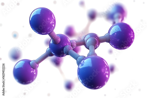 Molecular Structure: A vividly detailed 3D rendering of a molecular structure, highlighting the intricate connections of atoms in vibrant hues of purple and blue.