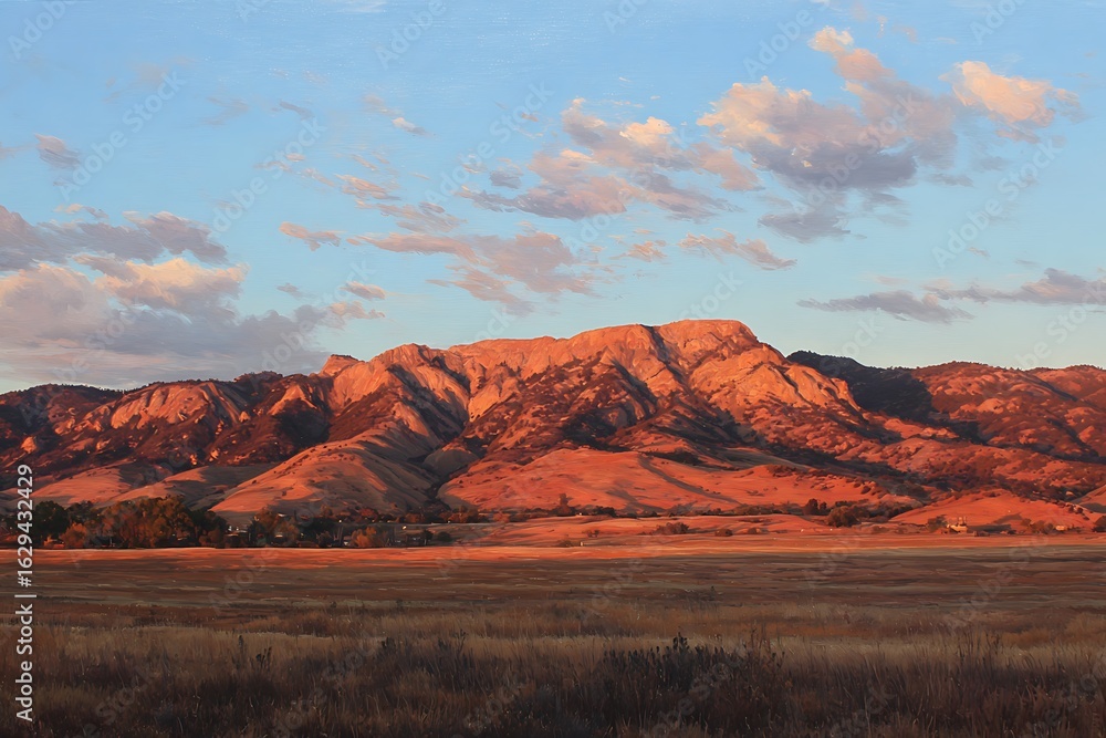 Naklejka premium dusk glow on long mountain with faint shadow effects 