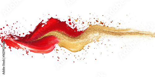 Glitter-Infused Red and Gold Abstract on Transparent Background