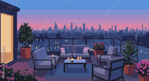 Serene Rooftop Evening with City View at Dusk