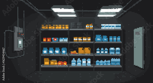 Storage Room with Shelves and Various Supplies