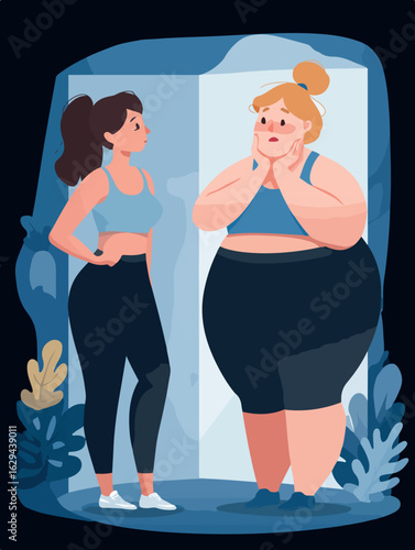 Body Image Mirror Reflection Concept Vector Illustration