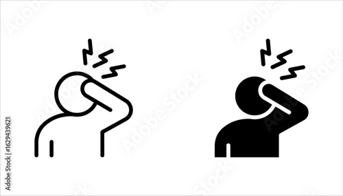 dizziness icon set, graphic pictogram of man with vertigo symptom of migraines, vector illustration on white background