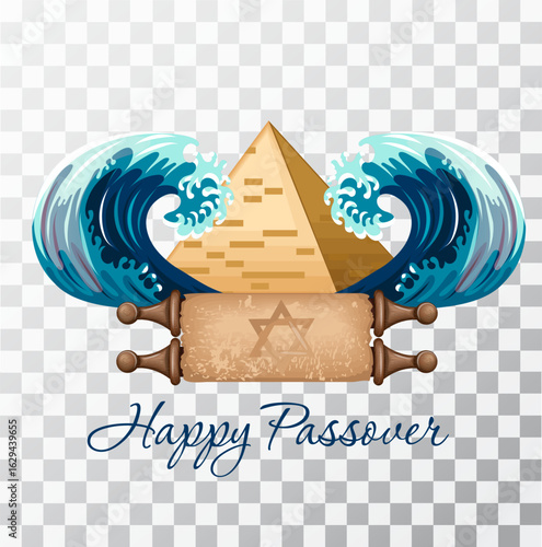 Happy Passover Illustration With Egyptian Pyramids.eps
