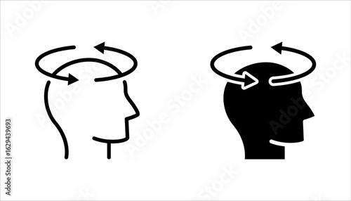 dizziness icon set, graphic pictogram of man with vertigo symptom of migraines, vector illustration on white background